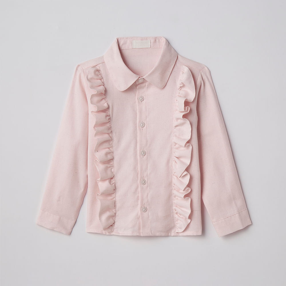 Camisa Infantil de Manga Longa em Algodão Valentina