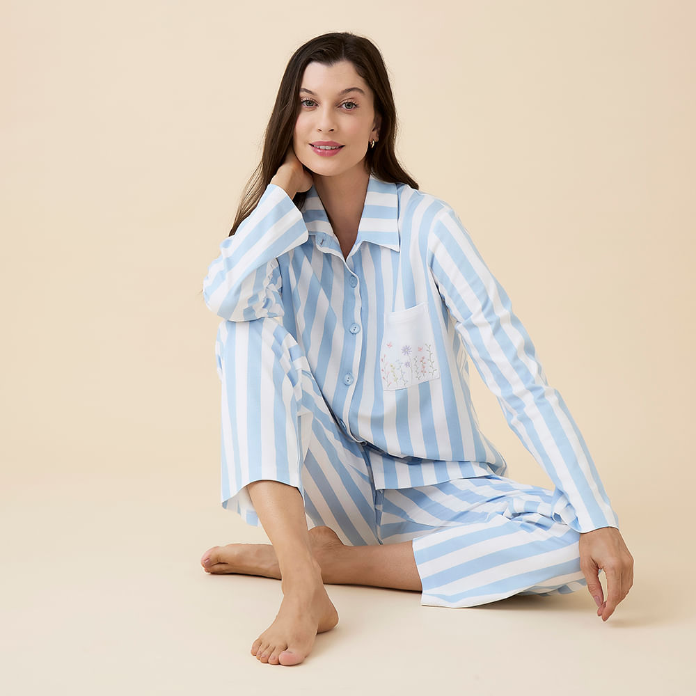 Pijama Longo Feminino em Algodão Pima Jasmim