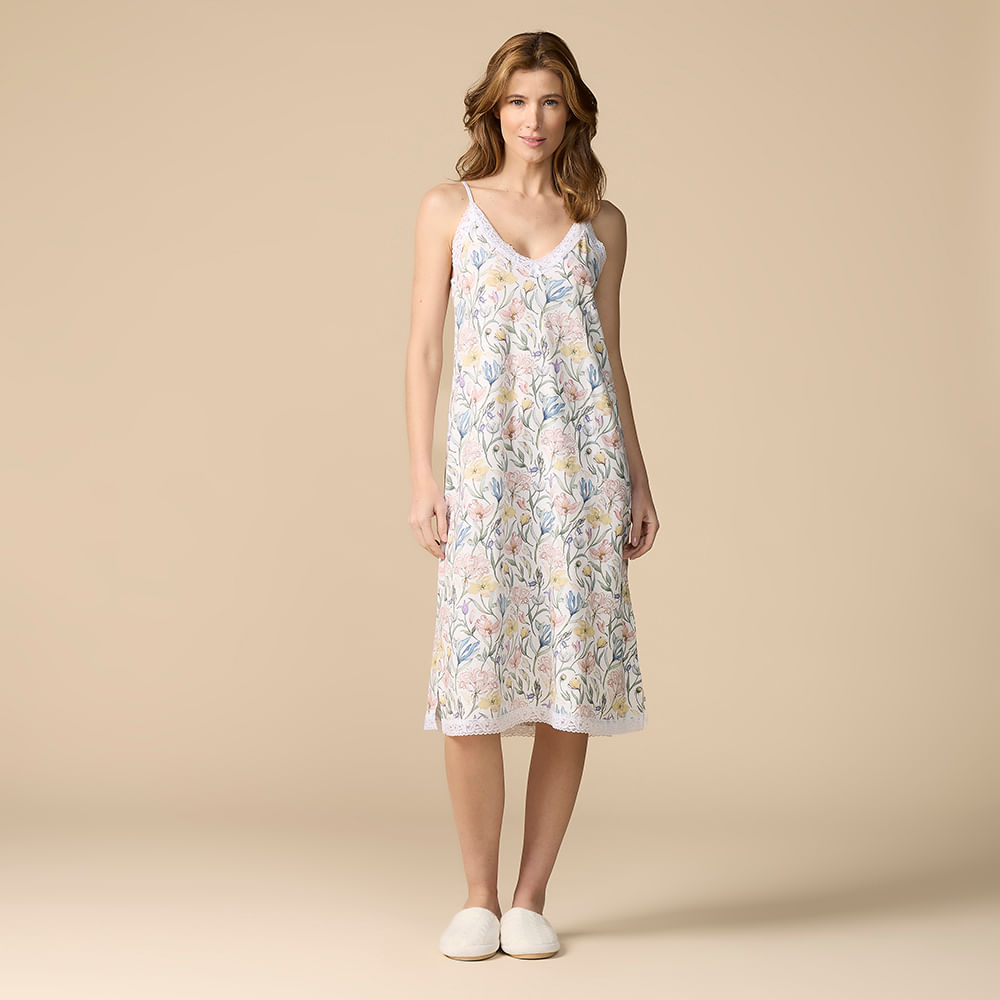 Camisola Longa em Algodão Pima Estampado Camelia