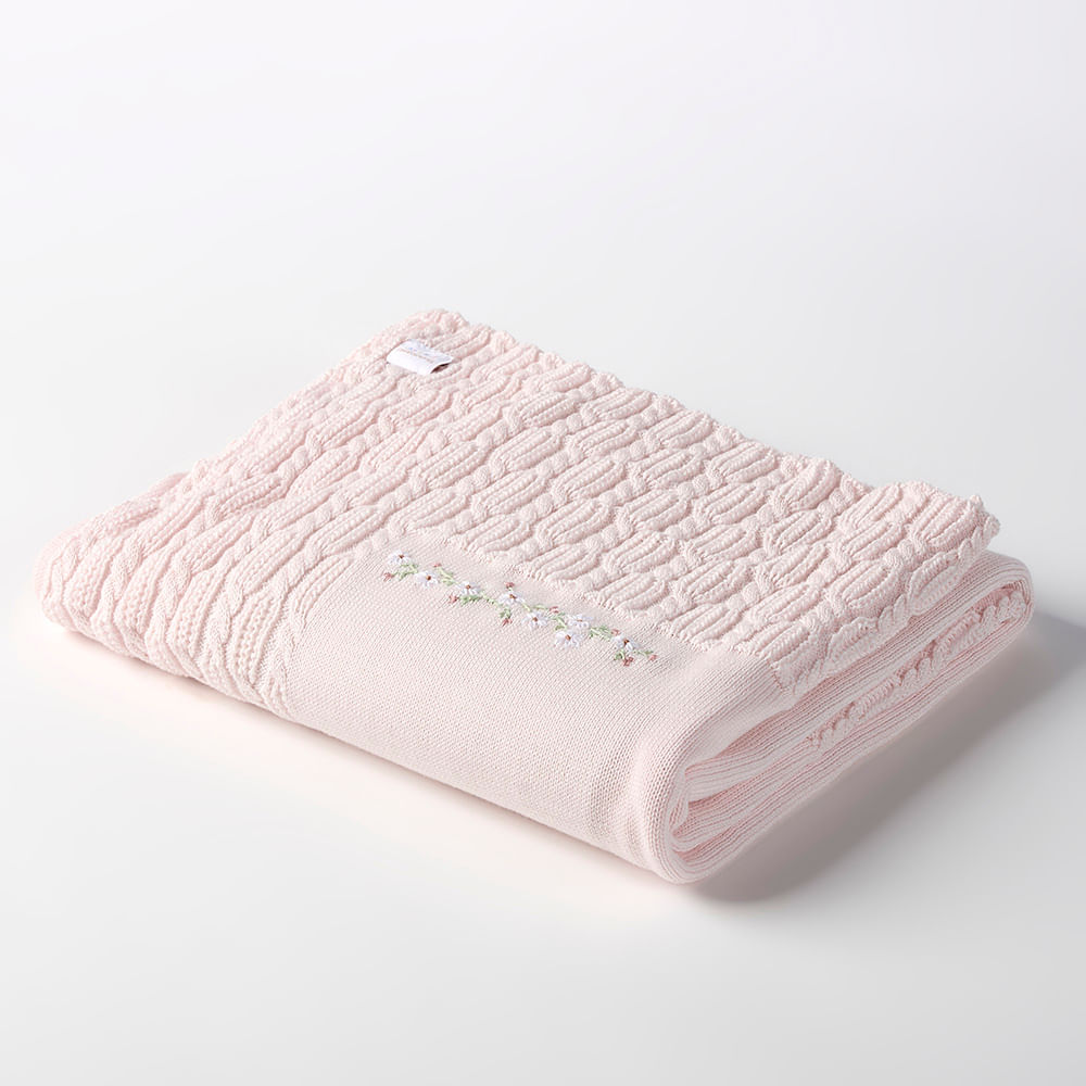 Manta de Bebê em Tricot Rose 100% Algodão