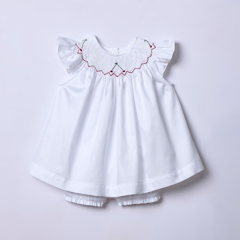 Vestido Branco de Bebê Batinha em Algodão Lily