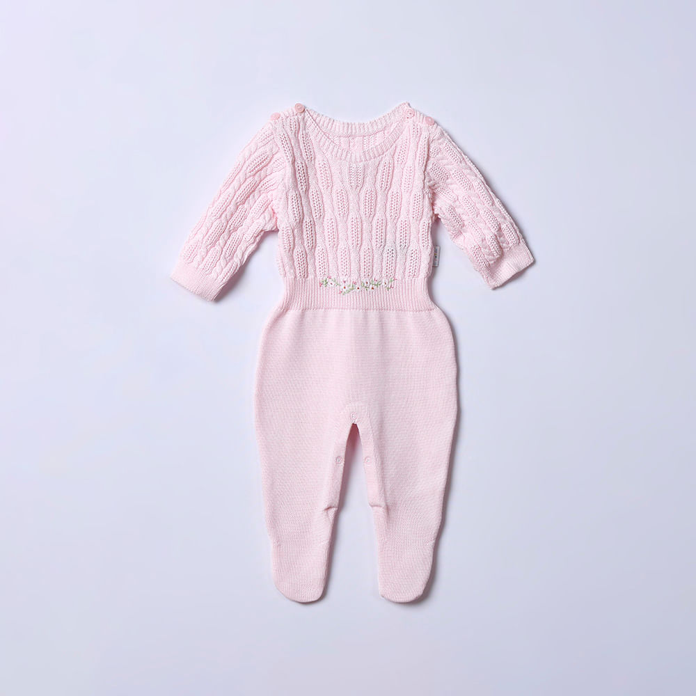 Macacão de Bebê em Tricot de Algodão Rose