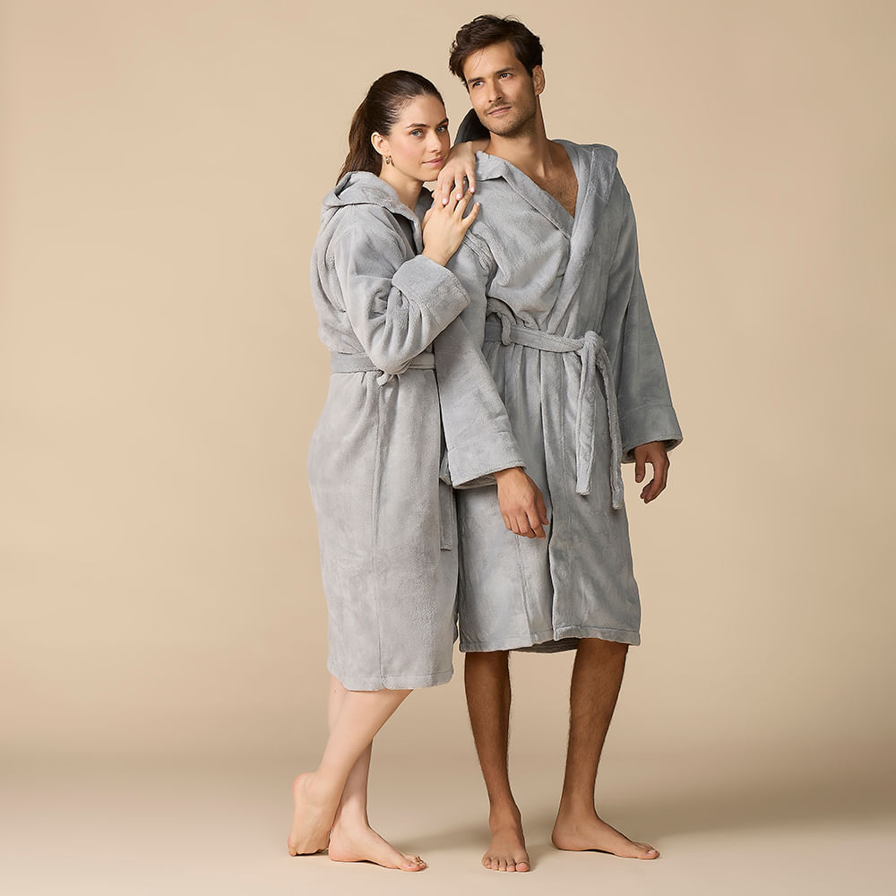 Robe Terry Unissex Cinza Hotel Collection