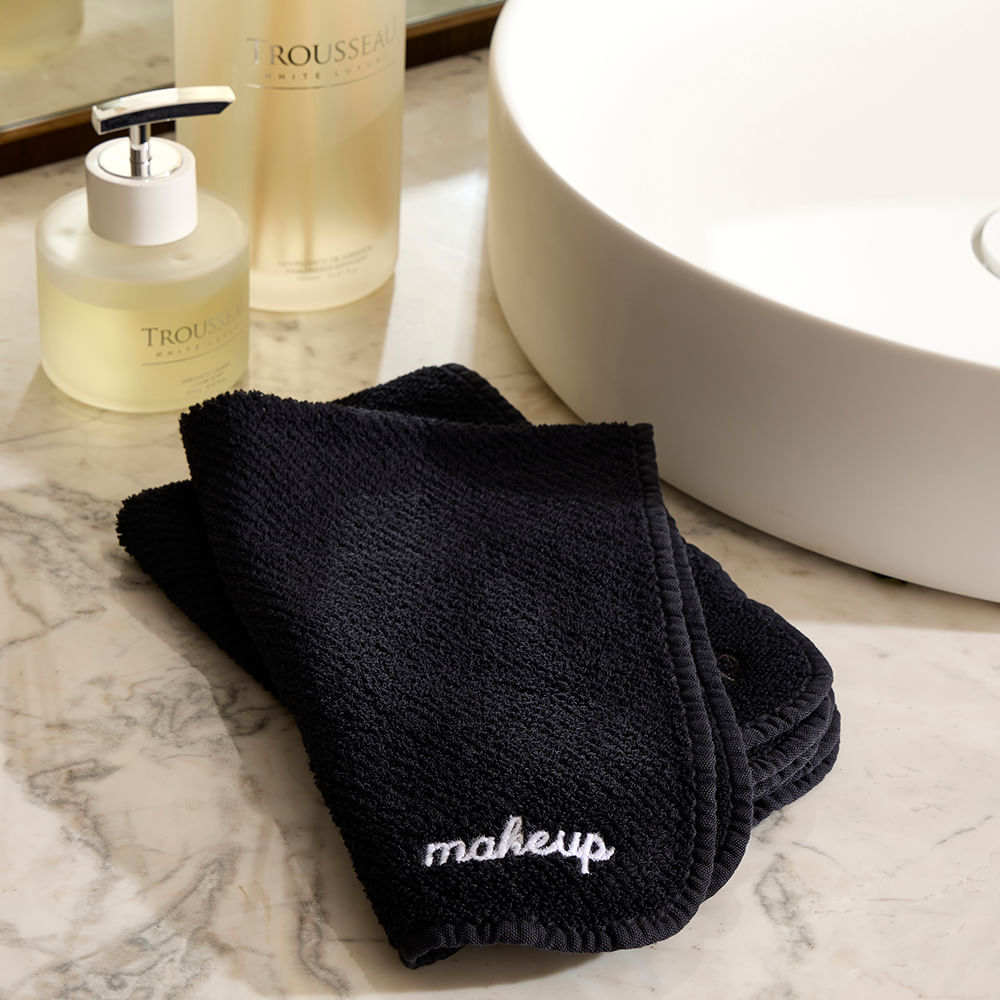 Toalha de Mão Algodão Egípcio Twill Com Bordado Makeup em Branco