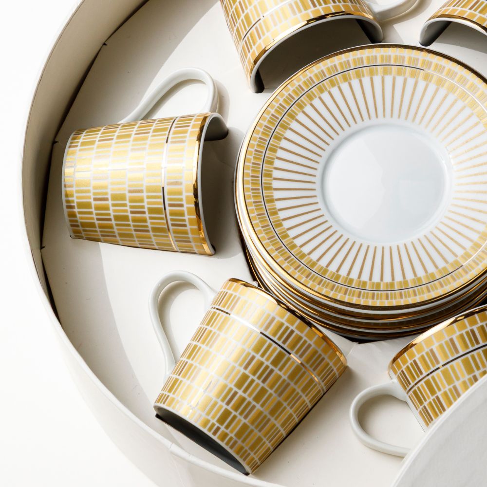 Jogo de 6 Xícaras de Café em Porcelana Portuguesa Heritage Golden