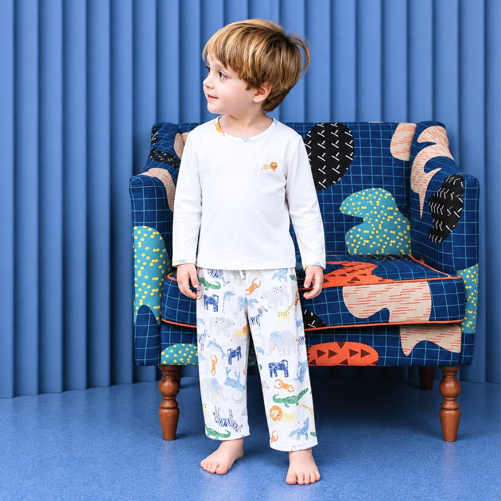Pijama Infantil em Algodão Pima Com Bordado Magic Zoo