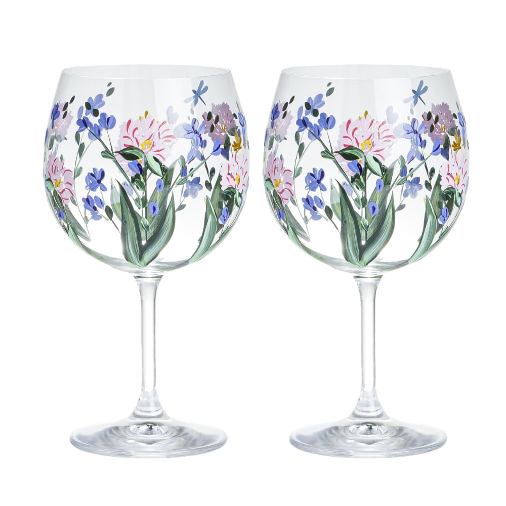 Kit Duas Taças de Cristal Pintadas Domaine